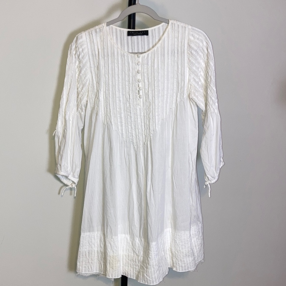 TWIN SET Simona Barbieri Beautiful White Dress Beaded Pin-tuck Pleats XS